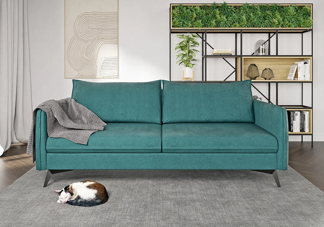 Verto High turkusowa – elegancka sofa na wysokich nóżkach, do salonu 203x100 — zdjęcie 3