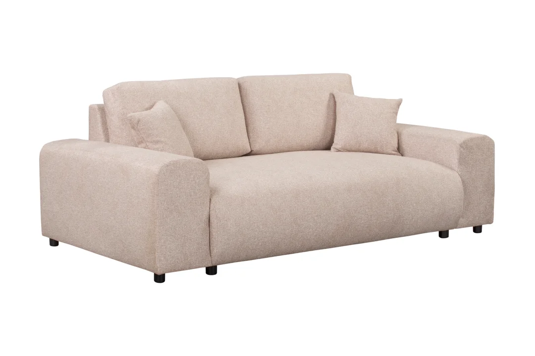 Beżowa sofa Candi – trzyosobowa, nowoczesna, z poduszkami, idealna do przytulnego salonu 213x108 — zdjęcie 2