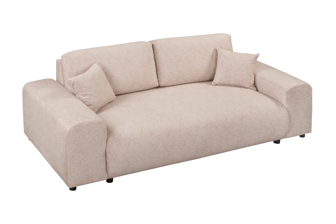 Beżowa sofa Candi – trzyosobowa, nowoczesna, z poduszkami, idealna do przytulnego salonu 213x108 — zdjęcie 3