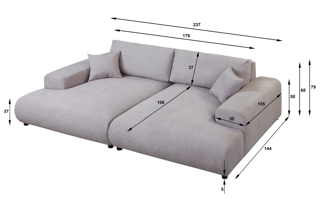 Szara sofa czteroosobowa nowoczesna z głębokim siedziskiem i poduszkami – Mossi 237x144 — zdjęcie 4