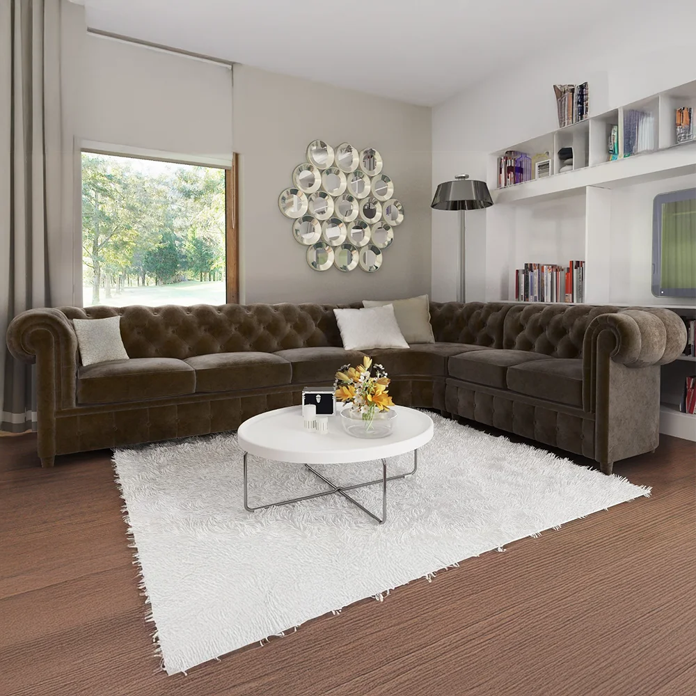 Narożnik sześcioosobowy z funkcją spania pikowany 3+E+2 Chesterfield SOLARIS 301x258 — Riviera 26