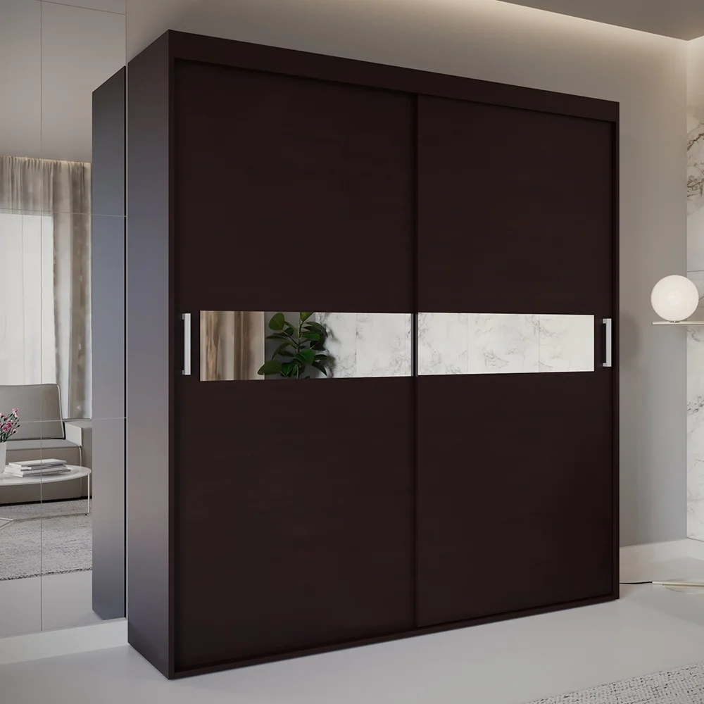 Szafa przesuwna dwudrzwiowa z lustrem na wymiar WEGA — Front - Wenge, Korpus - Wenge