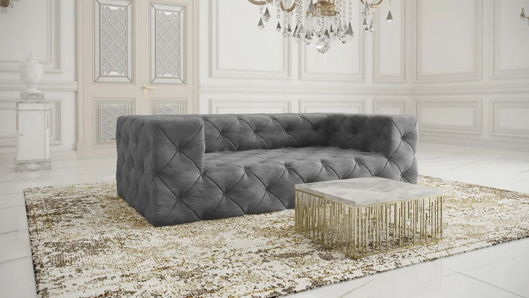 Sofa trzyosobowa pikowana premium Chesterfield BENTLEY 230x100 — French Velvet 666