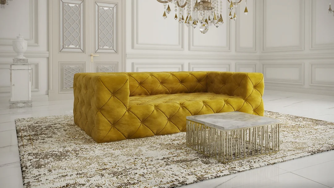 Sofa trzyosobowa pikowana premium Chesterfield BENTLEY 230x100 — French Velvet 652