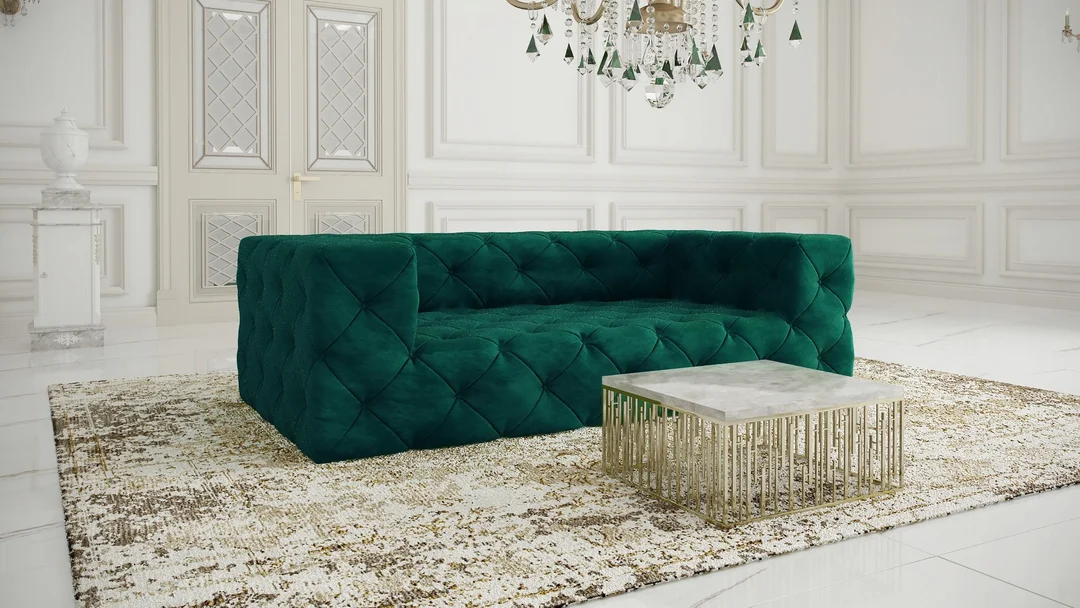 Sofa trzyosobowa pikowana premium Chesterfield BENTLEY 230x100 — French Velvet 658