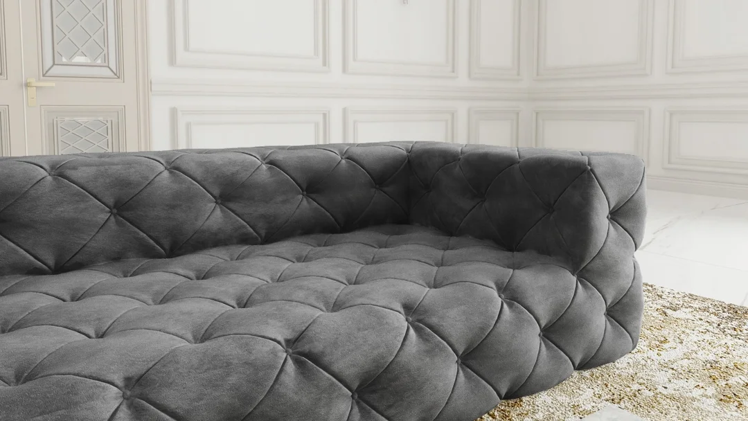 Sofa trzyosobowa pikowana premium Chesterfield BENTLEY 230x100 — French Velvet 666