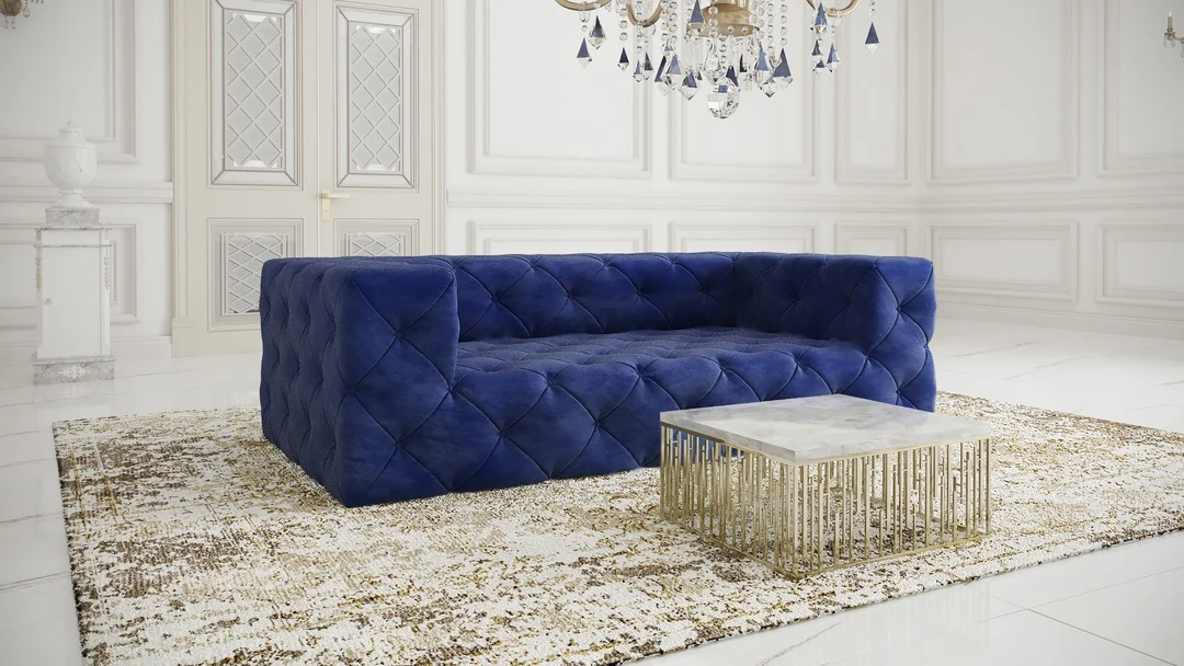 Sofa trzyosobowa pikowana premium Chesterfield BENTLEY 230x100 — French Velvet 671