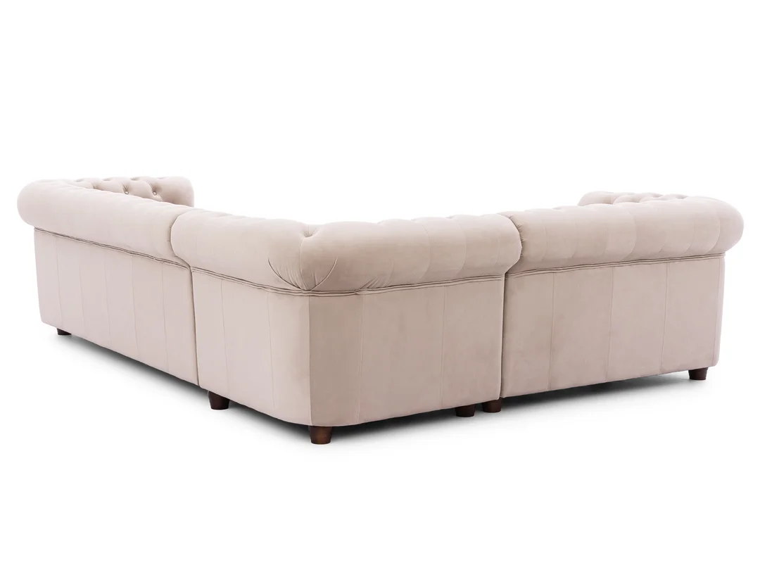 Narożnik sześcioosobowy pikowany Chesterfield FELIX BLINK 2+E+3 z kryształkami 264x210 — Riviera 21