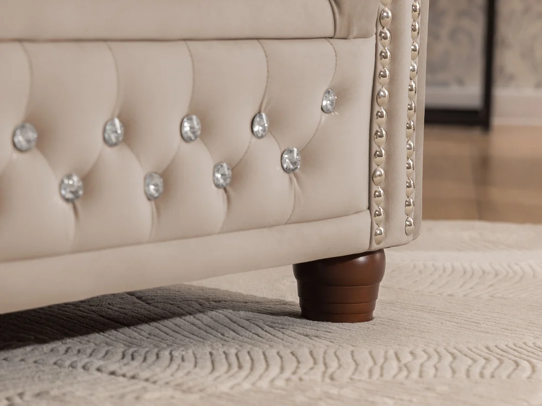 Narożnik sześcioosobowy pikowany Chesterfield FELIX BLINK 2+E+3 z kryształkami 264x210 — Riviera 21