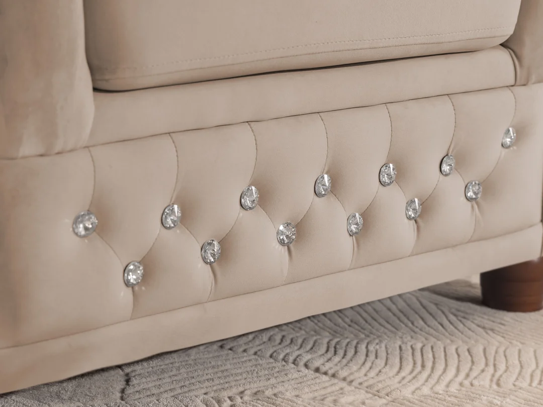 Narożnik sześcioosobowy pikowany Chesterfield FELIX BLINK 2+E+3 z kryształkami 264x210 — Riviera 21