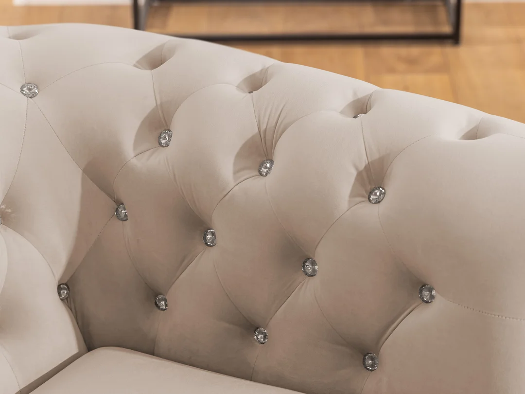 Narożnik sześcioosobowy pikowany Chesterfield FELIX BLINK 2+E+3 z kryształkami 264x210 — Riviera 21