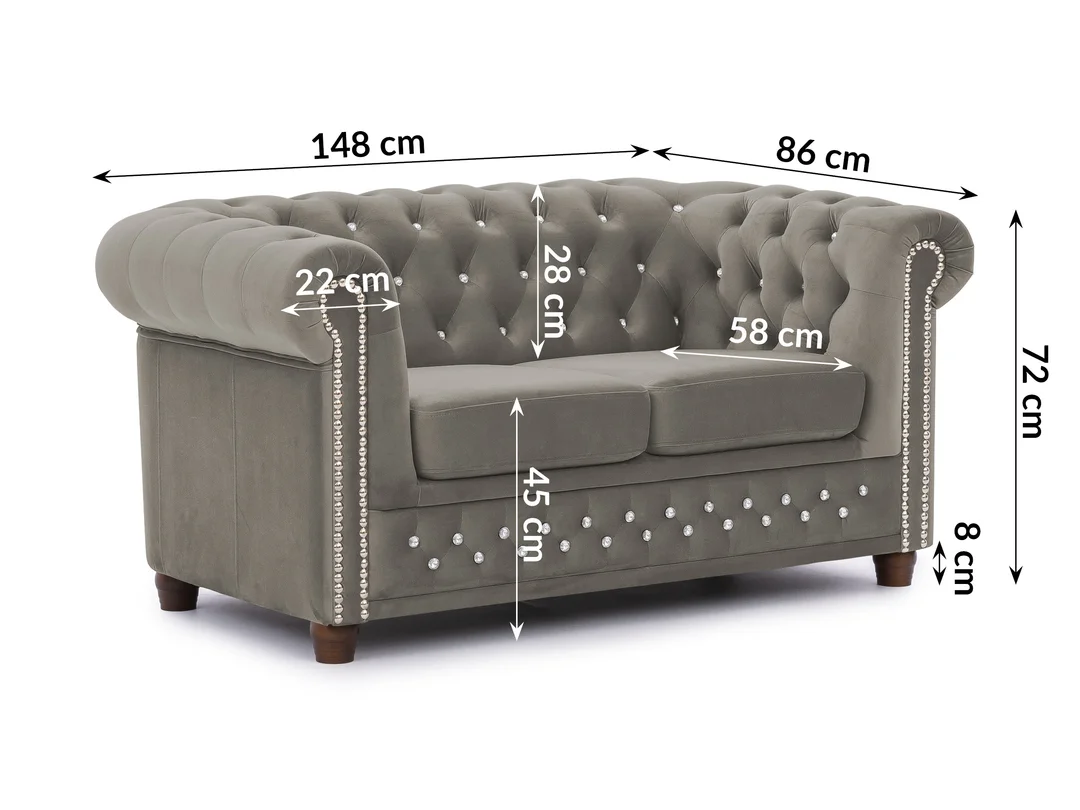 Zestaw mebli pikowanych z kryształkami Chesterfield 2+1 FELIX BLINK — Riviera 91