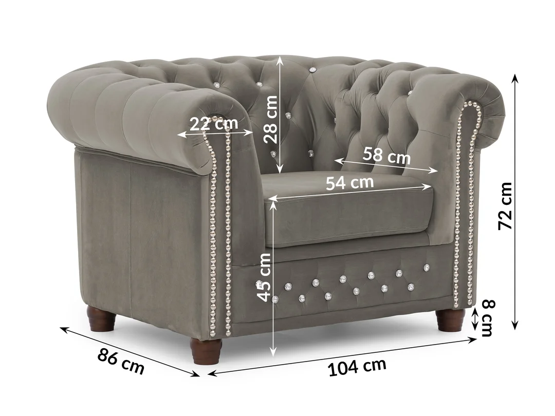 Zestaw mebli pikowanych z kryształkami Chesterfield 2+1 FELIX BLINK — Riviera 91