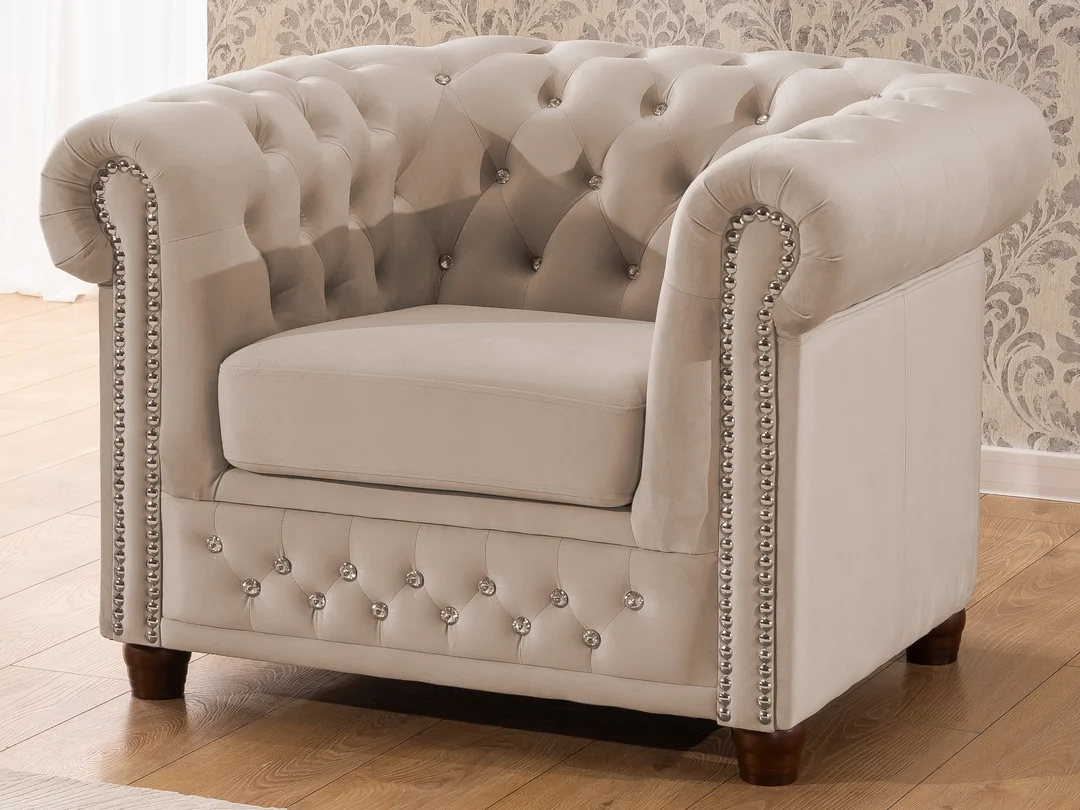 Zestaw mebli pikowanych z kryształkami Chesterfield 2+1 FELIX BLINK — Riviera 21