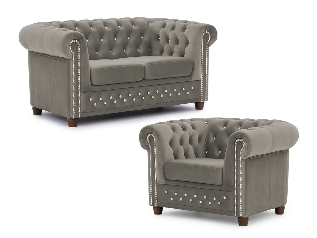 Zestaw mebli pikowanych z kryształkami Chesterfield 2+1 FELIX BLINK — Riviera 91