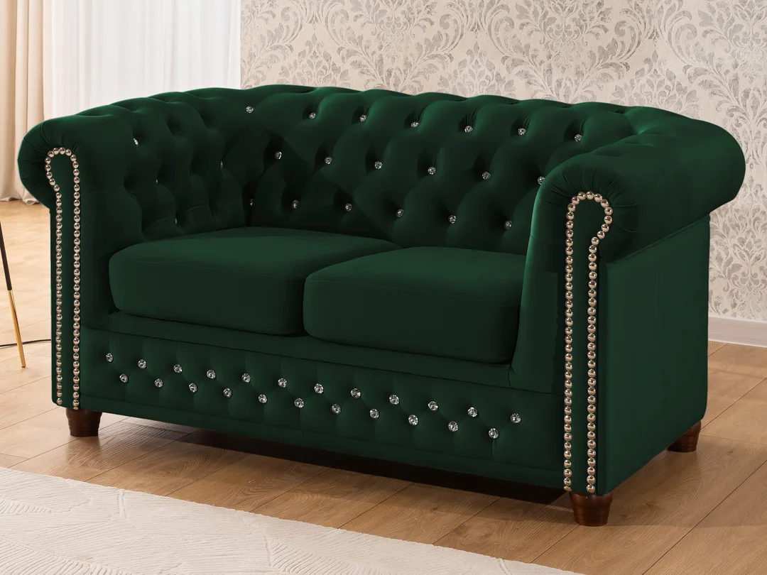 Zestaw mebli pikowanych z kryształkami Chesterfield 2+1 FELIX BLINK — Riviera 38