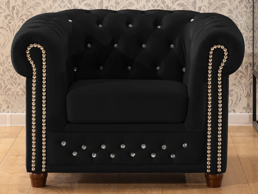 Zestaw mebli pikowanych z kryształkami Chesterfield 2+1 FELIX BLINK — Riviera 100