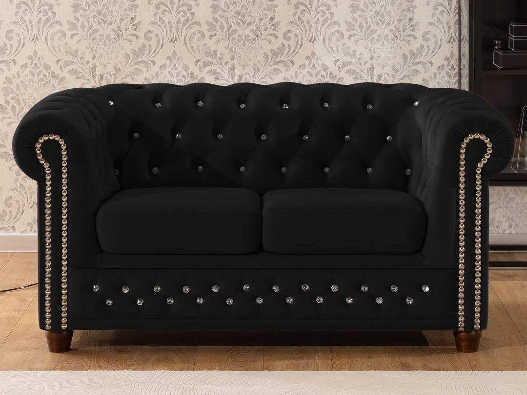 Zestaw mebli pikowanych z kryształkami Chesterfield 2+1 FELIX BLINK — Riviera 100