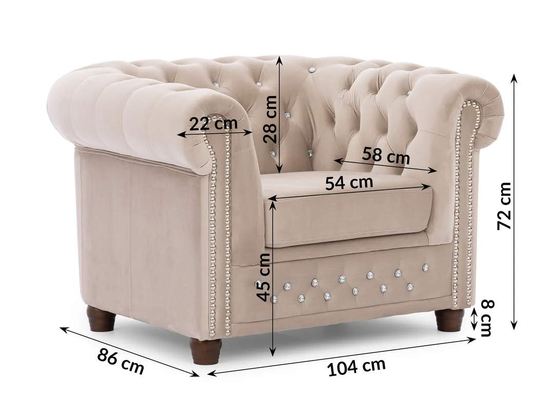 Zestaw mebli pikowanych z kryształkami Chesterfield 3+1 FELIX BLINK — Riviera 21