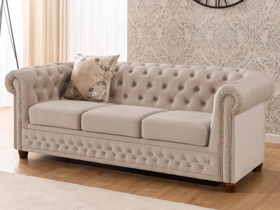 Zestaw mebli pikowanych z kryształkami Chesterfield 3+1 FELIX BLINK — Riviera 21