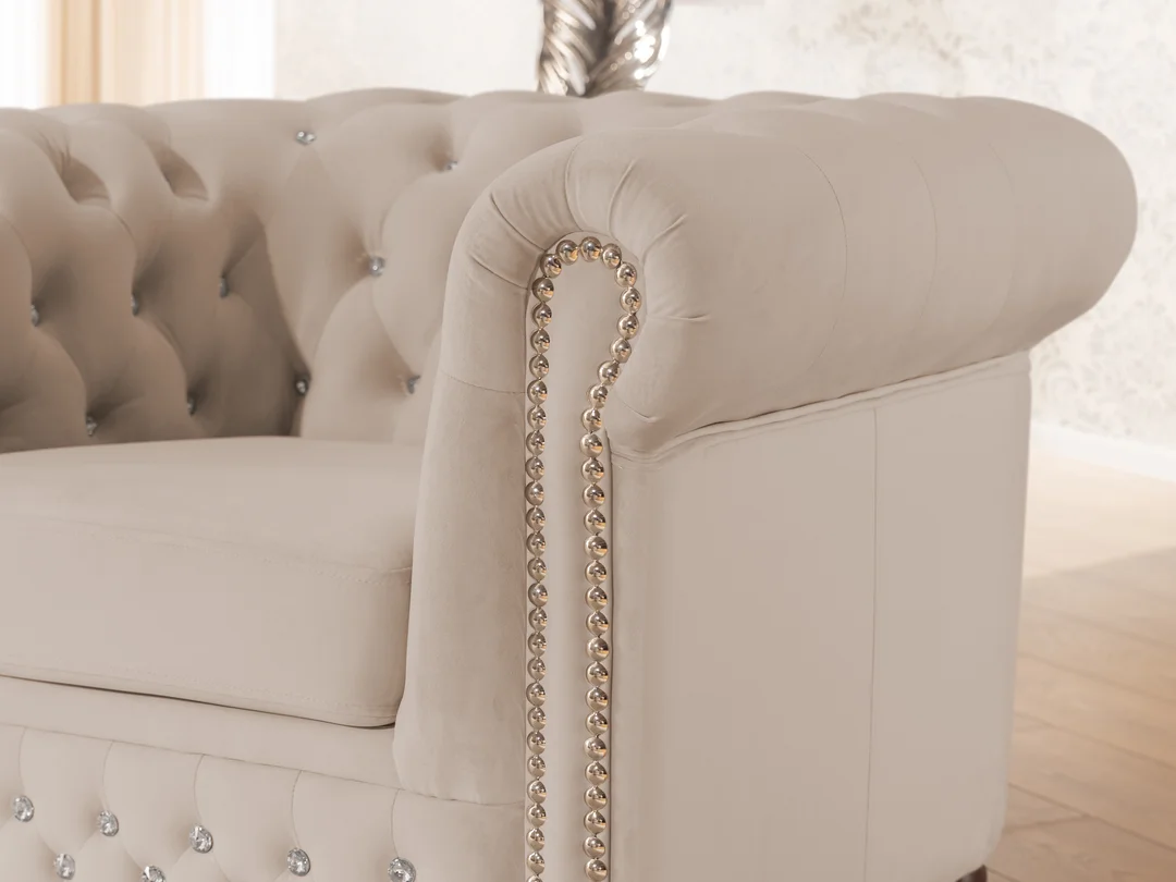 Zestaw mebli pikowanych z kryształkami Chesterfield 3+1 FELIX BLINK — Riviera 21