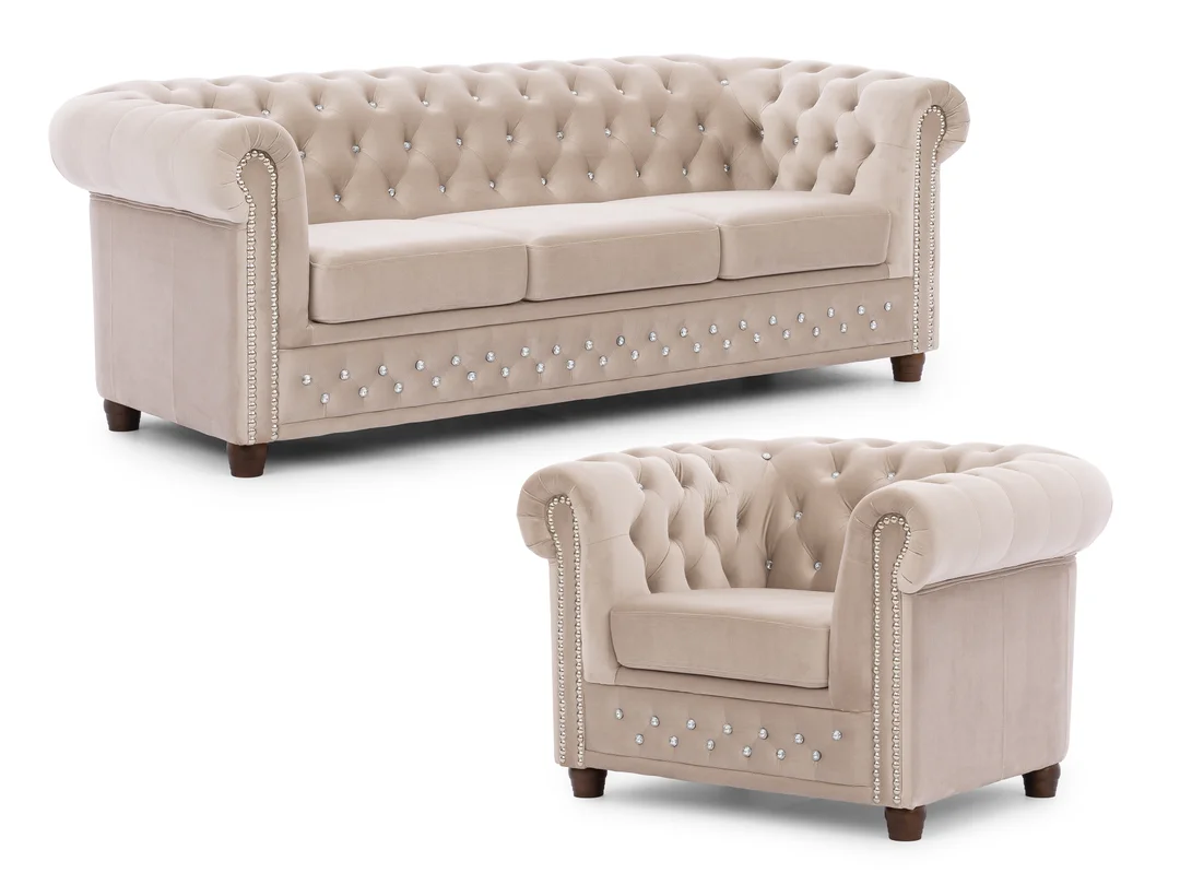 Zestaw mebli pikowanych z kryształkami Chesterfield 3+1 FELIX BLINK — Riviera 21