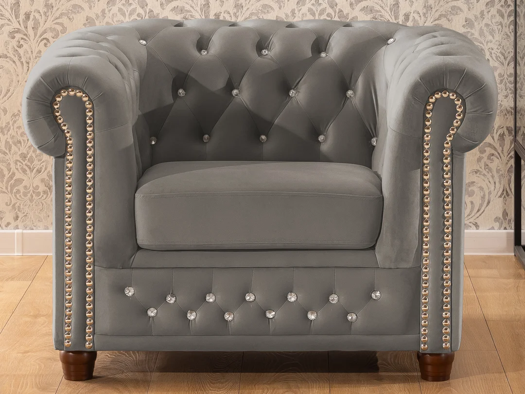 Zestaw mebli pikowanych z kryształkami Chesterfield 3+1 FELIX BLINK — Riviera 91