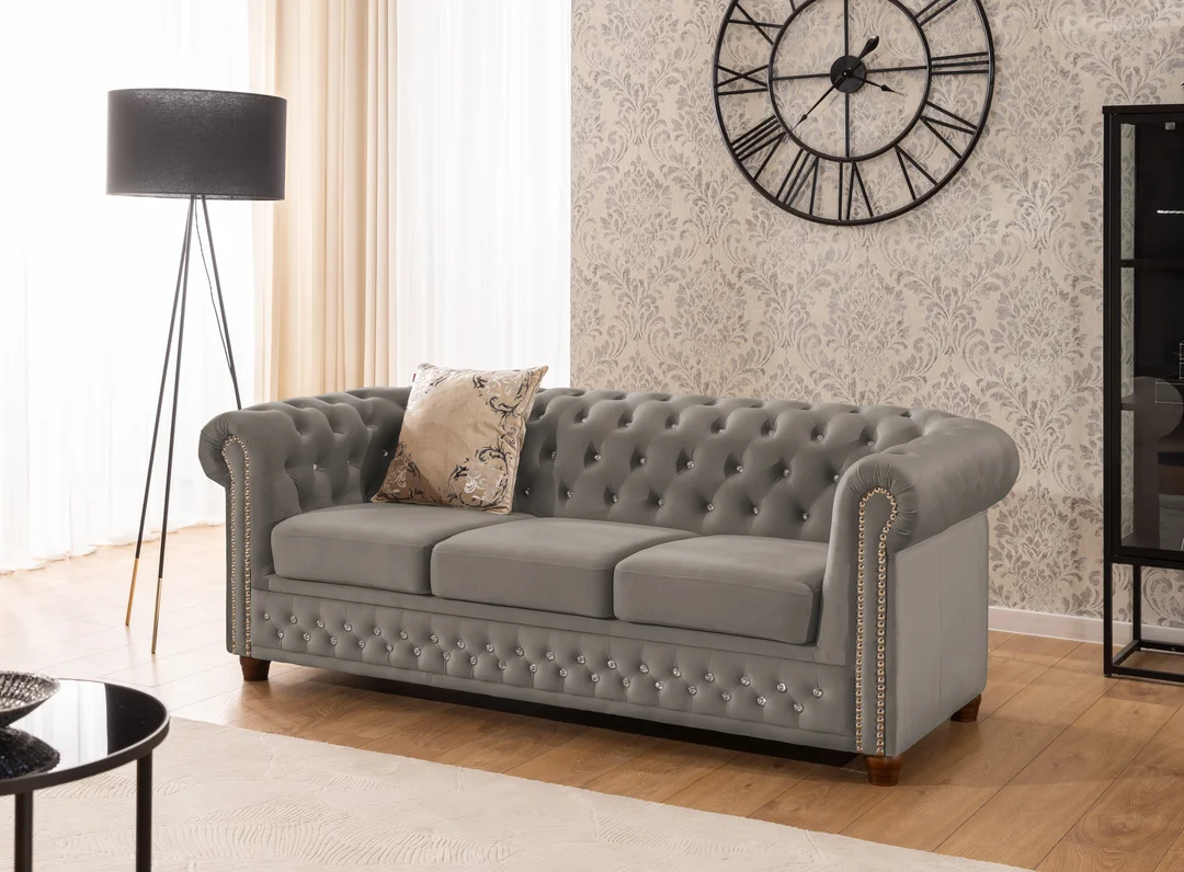 Zestaw mebli pikowanych z kryształkami Chesterfield 3+1 FELIX BLINK — Riviera 91