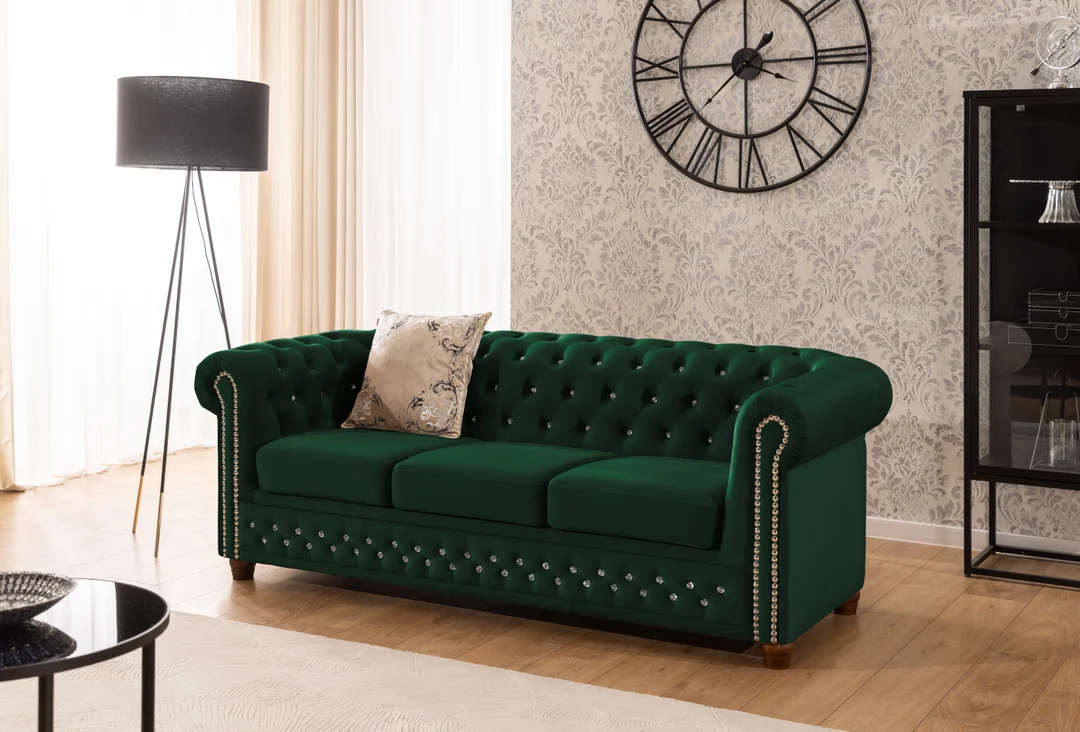 Zestaw mebli pikowanych z kryształkami Chesterfield 3+1 FELIX BLINK — Riviera 38
