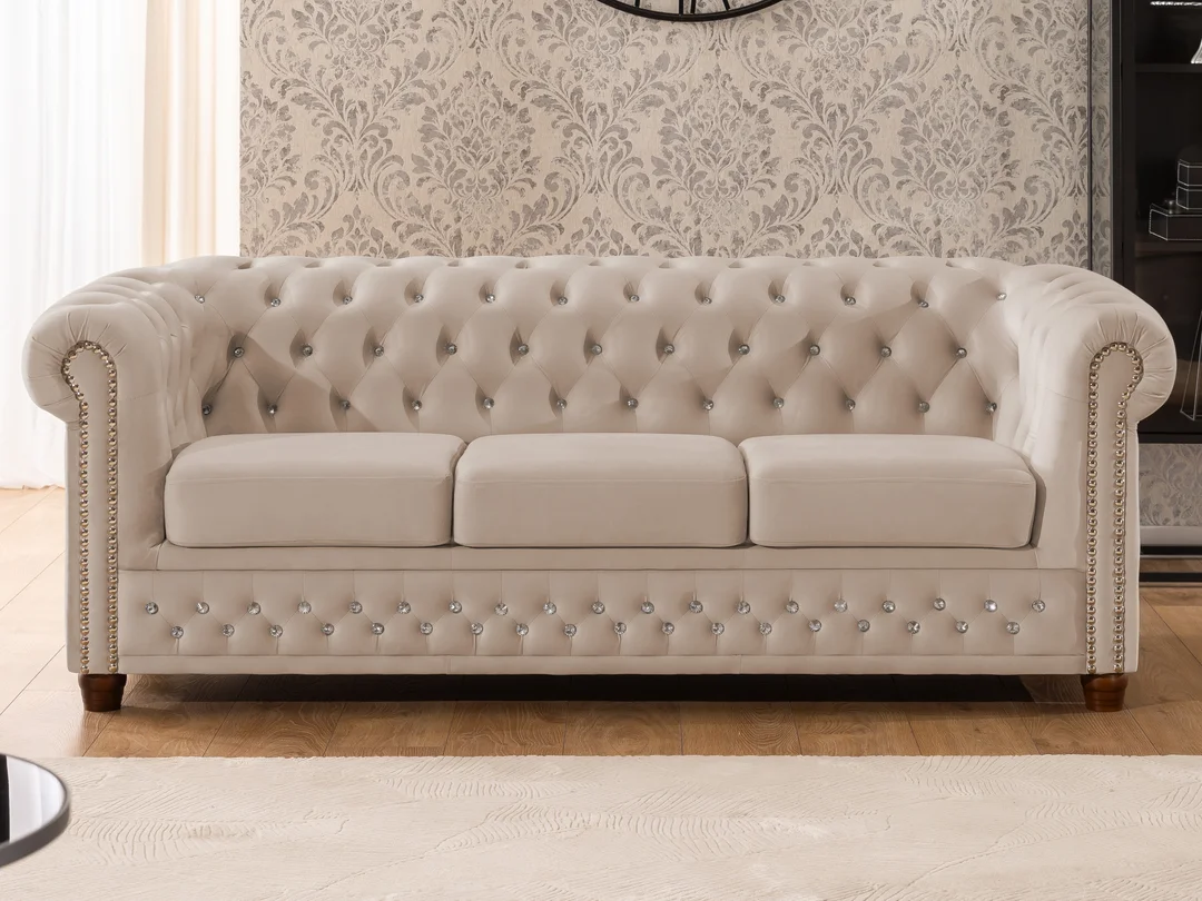 Zestaw mebli pikowanych z kryształkami Chesterfield 3+2 FELIX BLINK — Riviera 21