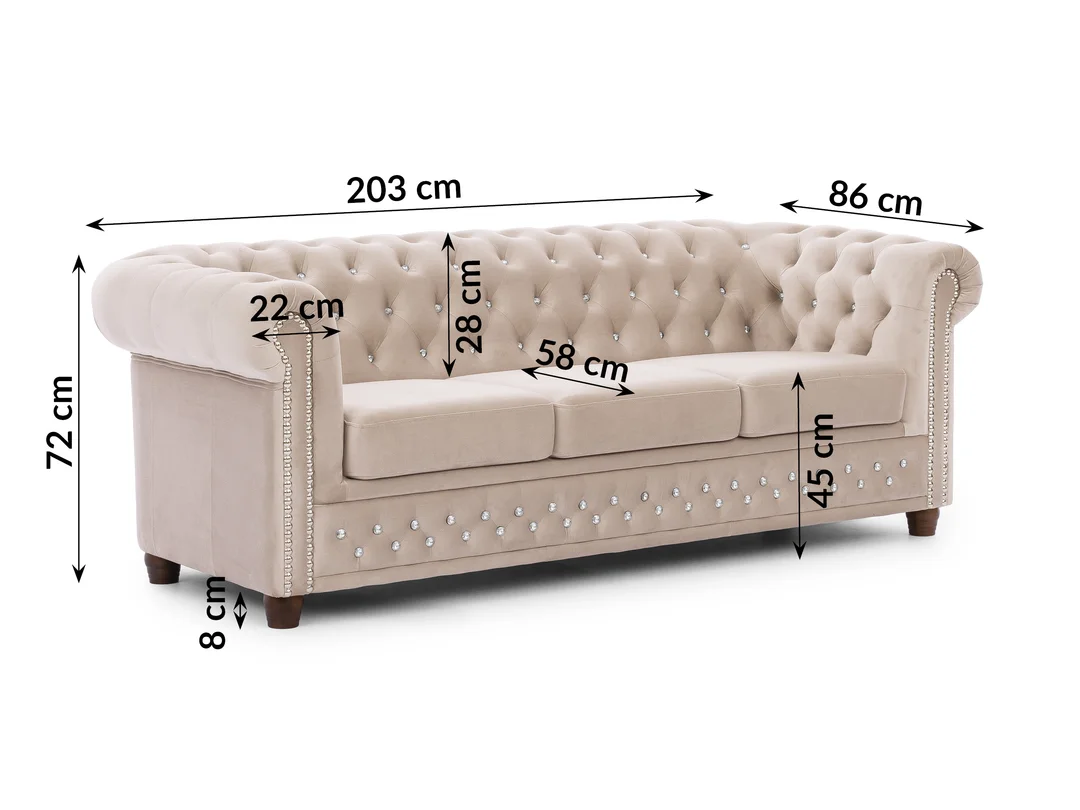 Zestaw mebli pikowanych z kryształkami Chesterfield 3+2 FELIX BLINK — Riviera 21
