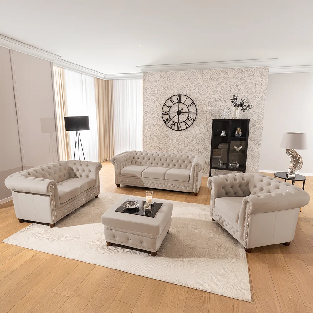 Zestaw mebli pikowanych z kryształkami Chesterfield 3+2 FELIX BLINK — Riviera 21