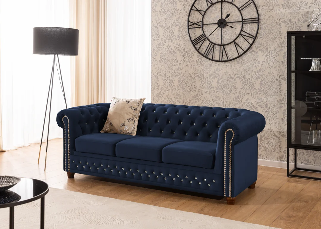 Zestaw mebli pikowanych z kryształkami Chesterfield 3+2 FELIX BLINK — Riviera 81