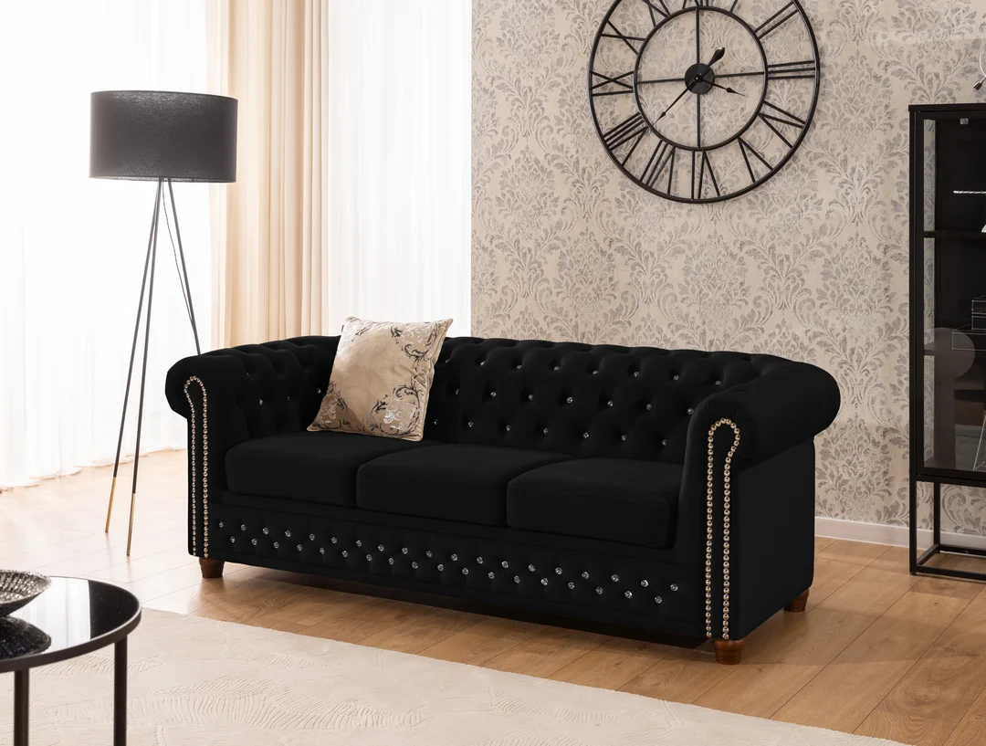 Zestaw mebli pikowanych z kryształkami Chesterfield 3+2 FELIX BLINK — Riviera 100