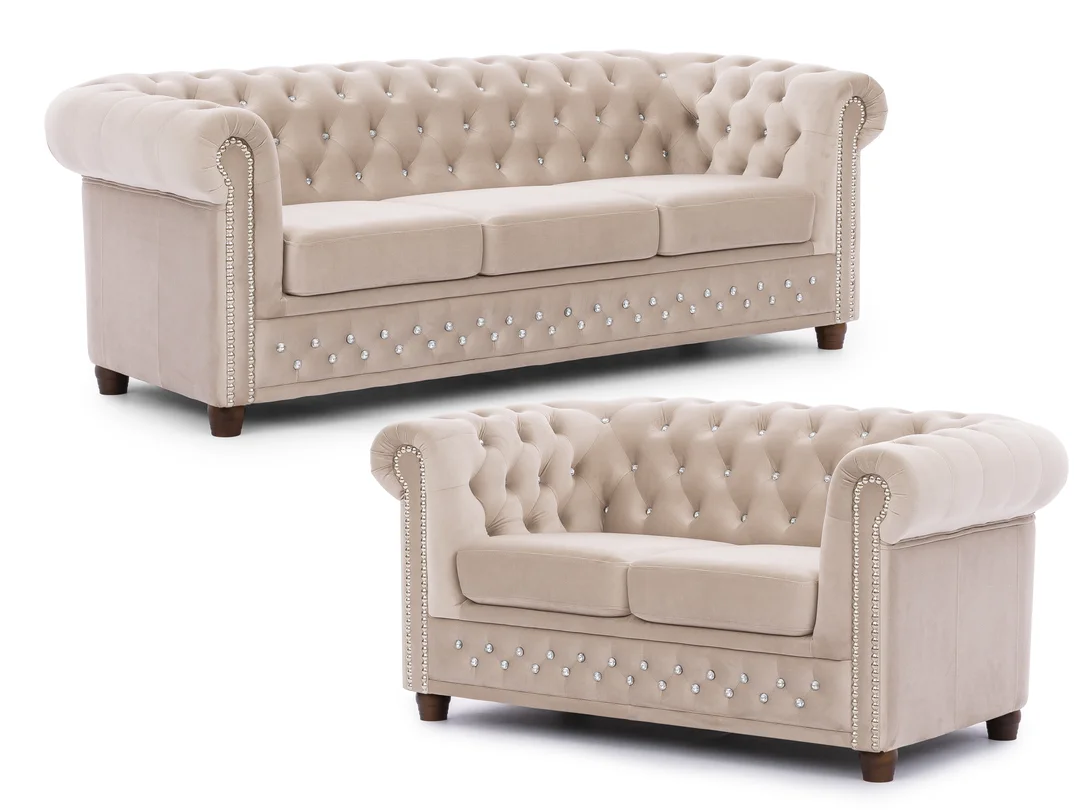 Zestaw mebli pikowanych z kryształkami Chesterfield 3+2 FELIX BLINK — zdjęcie 2