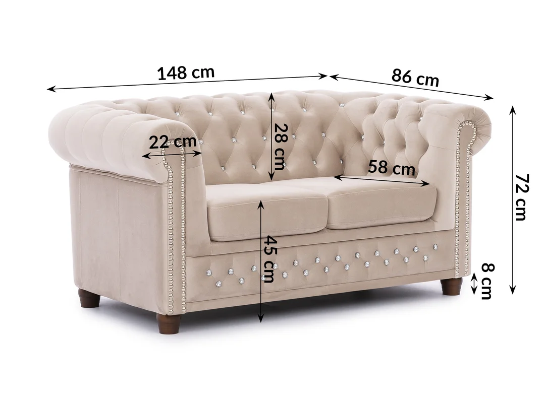 Zestaw mebli pikowanych z kryształkami Chesterfield 3+2 FELIX BLINK — zdjęcie 16