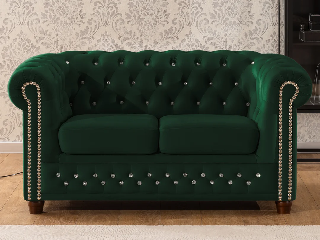 Zestaw mebli pikowanych z kryształkami Chesterfield 3+2 FELIX BLINK — Riviera 38