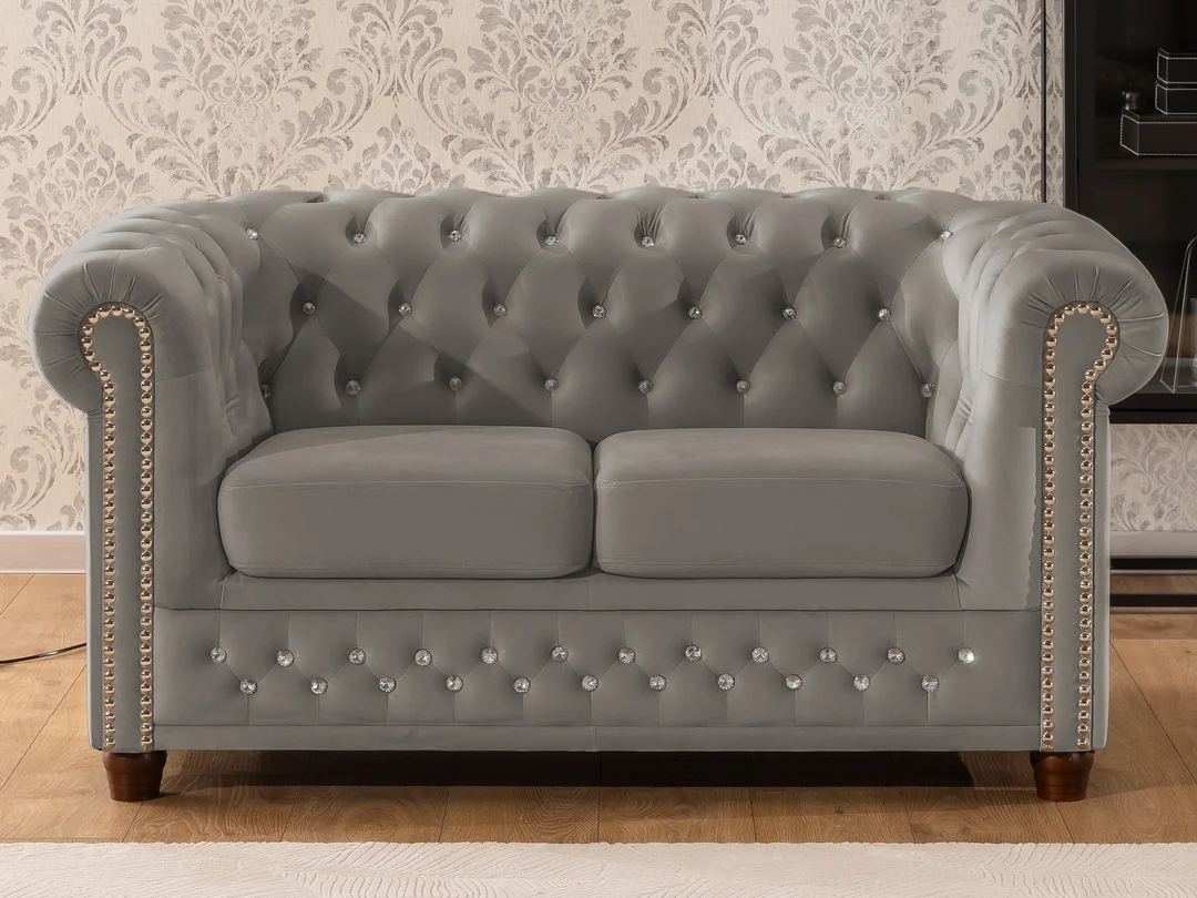 Zestaw mebli pikowanych z kryształkami Chesterfield 3+2 FELIX BLINK — Riviera 91