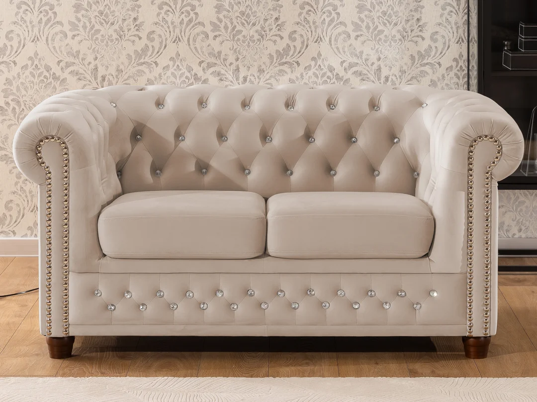 Zestaw mebli pikowanych z kryształkami Chesterfield 3+2 FELIX BLINK — zdjęcie 13