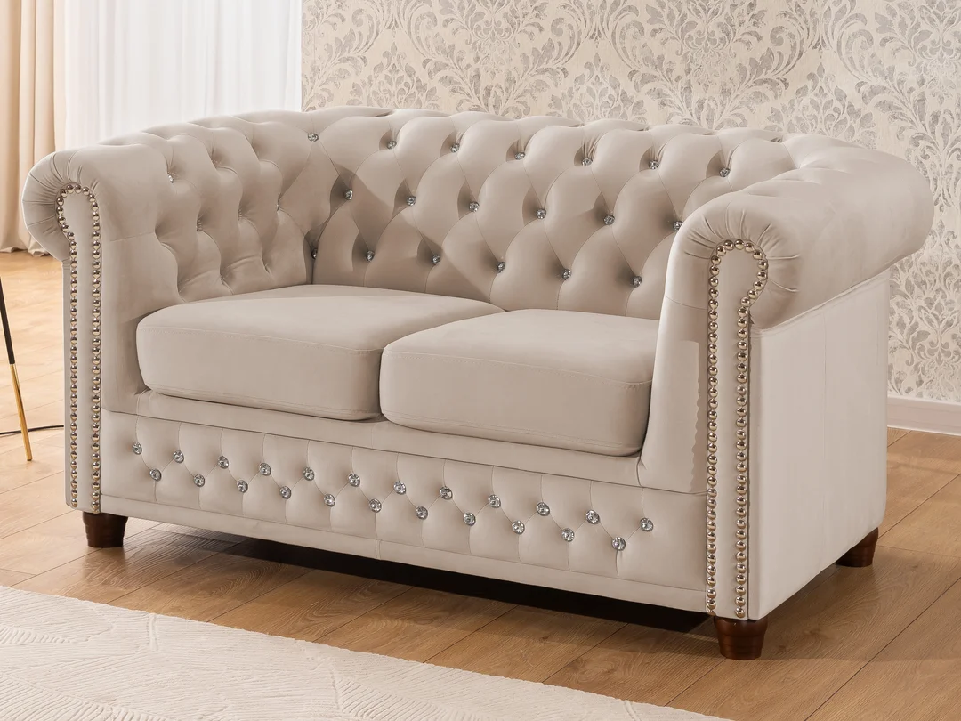 Zestaw mebli pikowanych z kryształkami Chesterfield 3+2 FELIX BLINK — zdjęcie 5