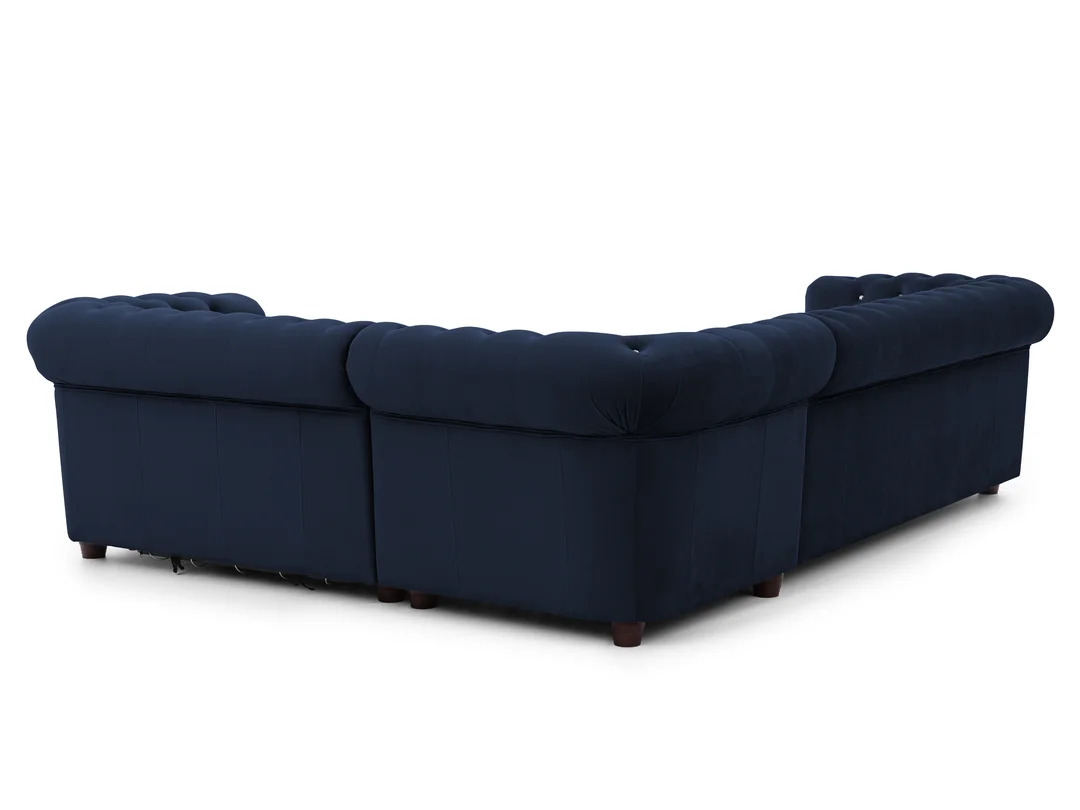 Granatowy narożnik Chesterfield z funkcją spania FELIX BLINK 3+E+2 z Kryształkami 264x210 — zdjęcie 10
