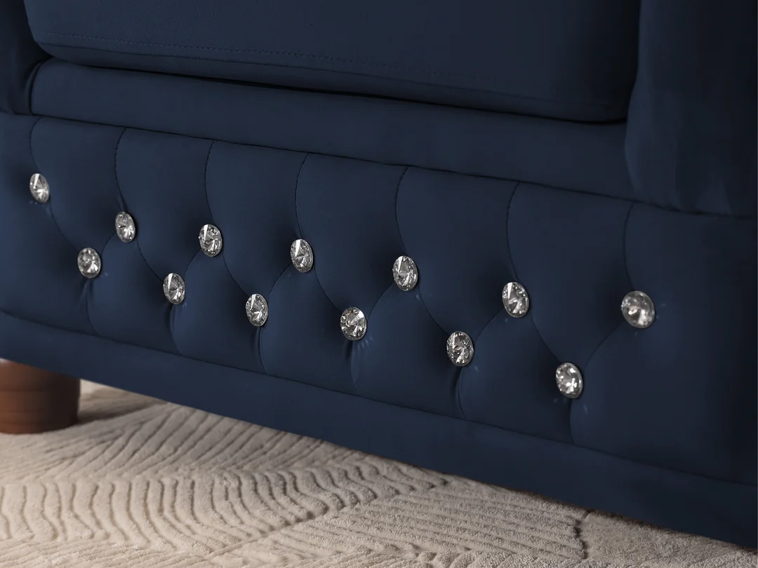 Granatowy narożnik Chesterfield z funkcją spania FELIX BLINK 3+E+2 z Kryształkami 264x210 — zdjęcie 7