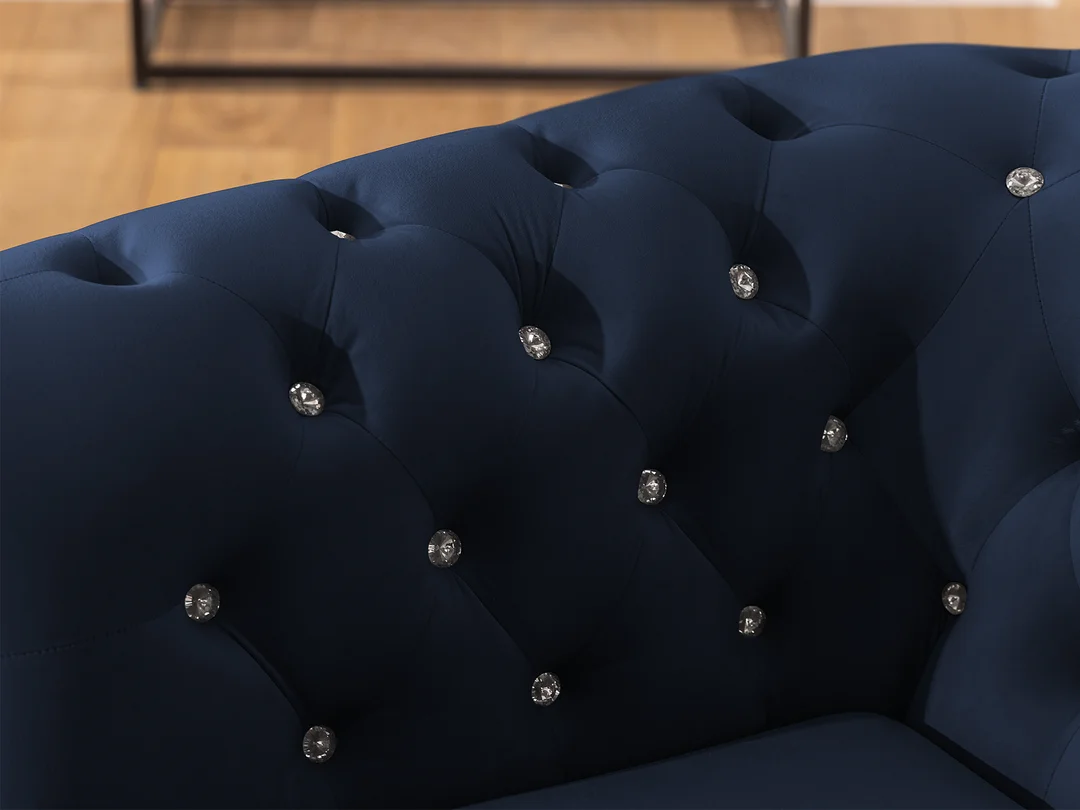 Granatowy narożnik Chesterfield z funkcją spania FELIX BLINK 3+E+2 z Kryształkami 264x210 — zdjęcie 8