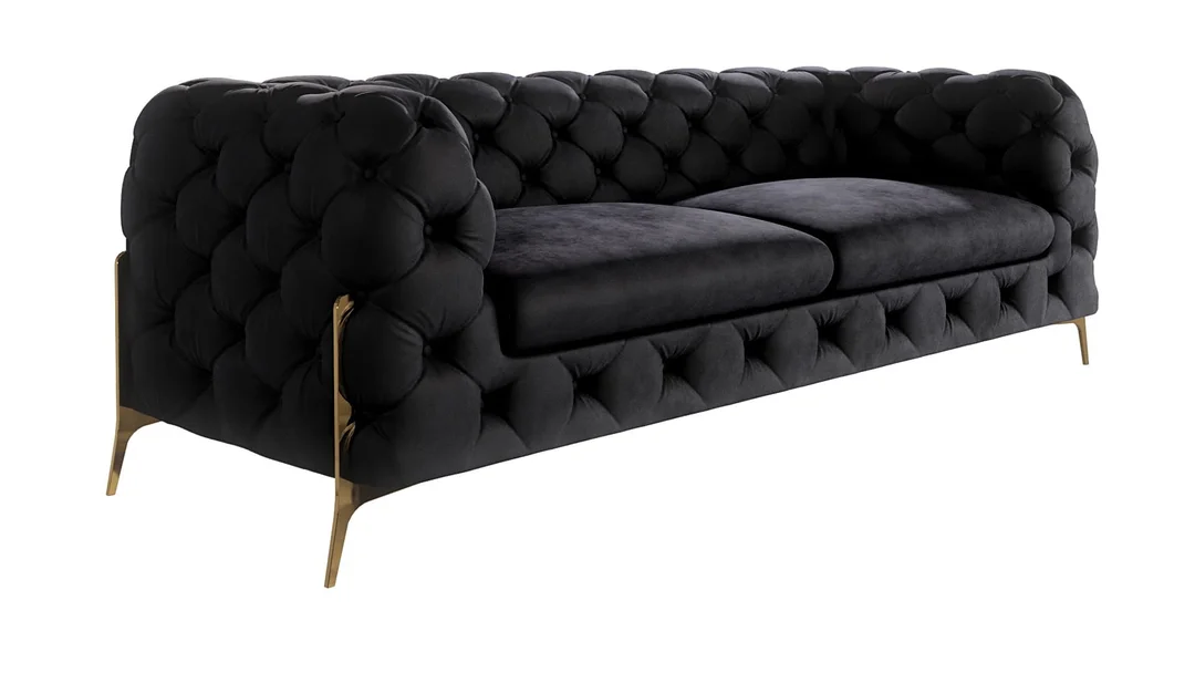 Sofa trzyosobowa pikowana glamour Chesterfield TEO HIGH 225x100 — Riviera 100