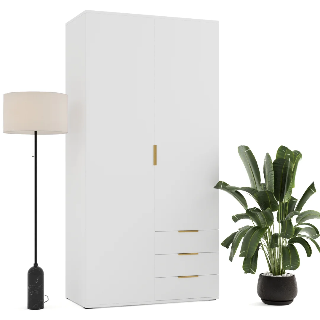 Szafa uchylna dwudrzwiowa z szufladami Modena - 110x235x53 — Biały
