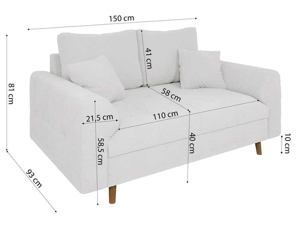 Sofa dwuosobowa Laril nowoczesna na wysokich nóżkach 150x93 — Coral 70