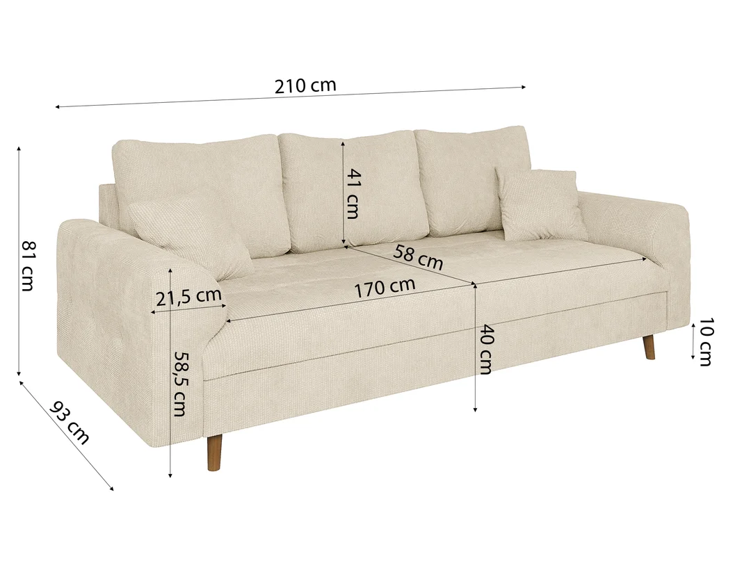 Sofa trzyosobowa Laril nowoczesna na wysokich nóżkach 210x93 — Flow 5