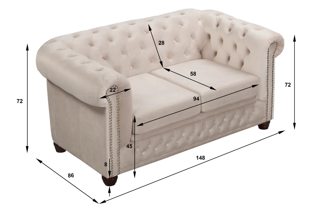 Sofa dwuosobowa pikowana Chesterfield FELIX 148x86 — zdjęcie 8