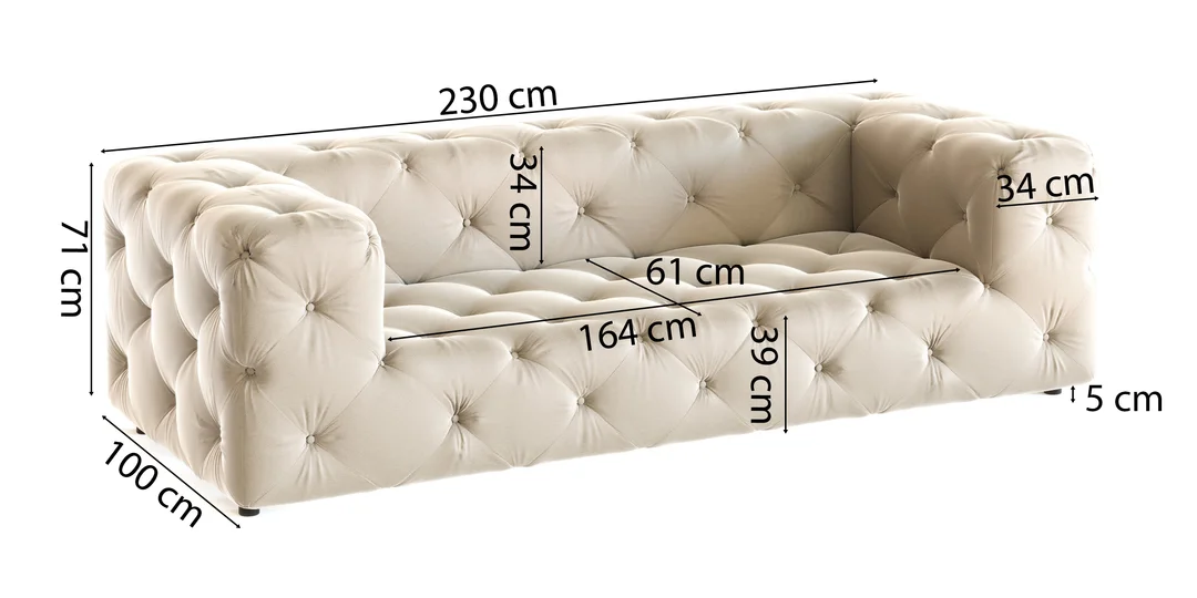 Sofa trzyosobowa pikowana premium Chesterfield BENTLEY 230x100 — zdjęcie 5