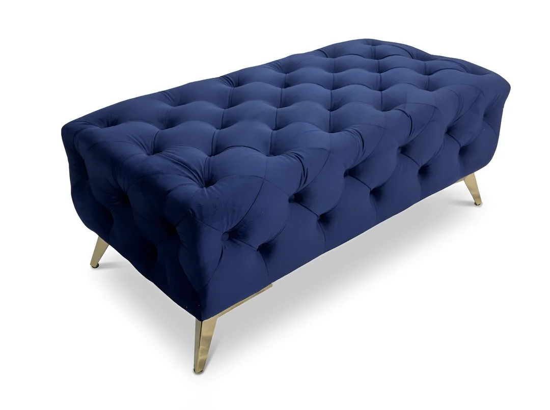 Elegancki granatowy Puf pikowany 120x60 podnóżek TEO tk. French Velvet 671 — zdjęcie 2